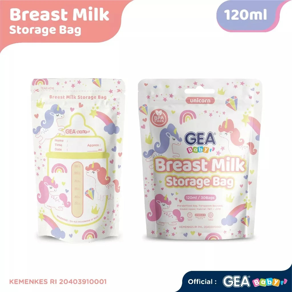 PREORDER Gea Baby Breastmilk Bags in Pouch 120ml Unicorn