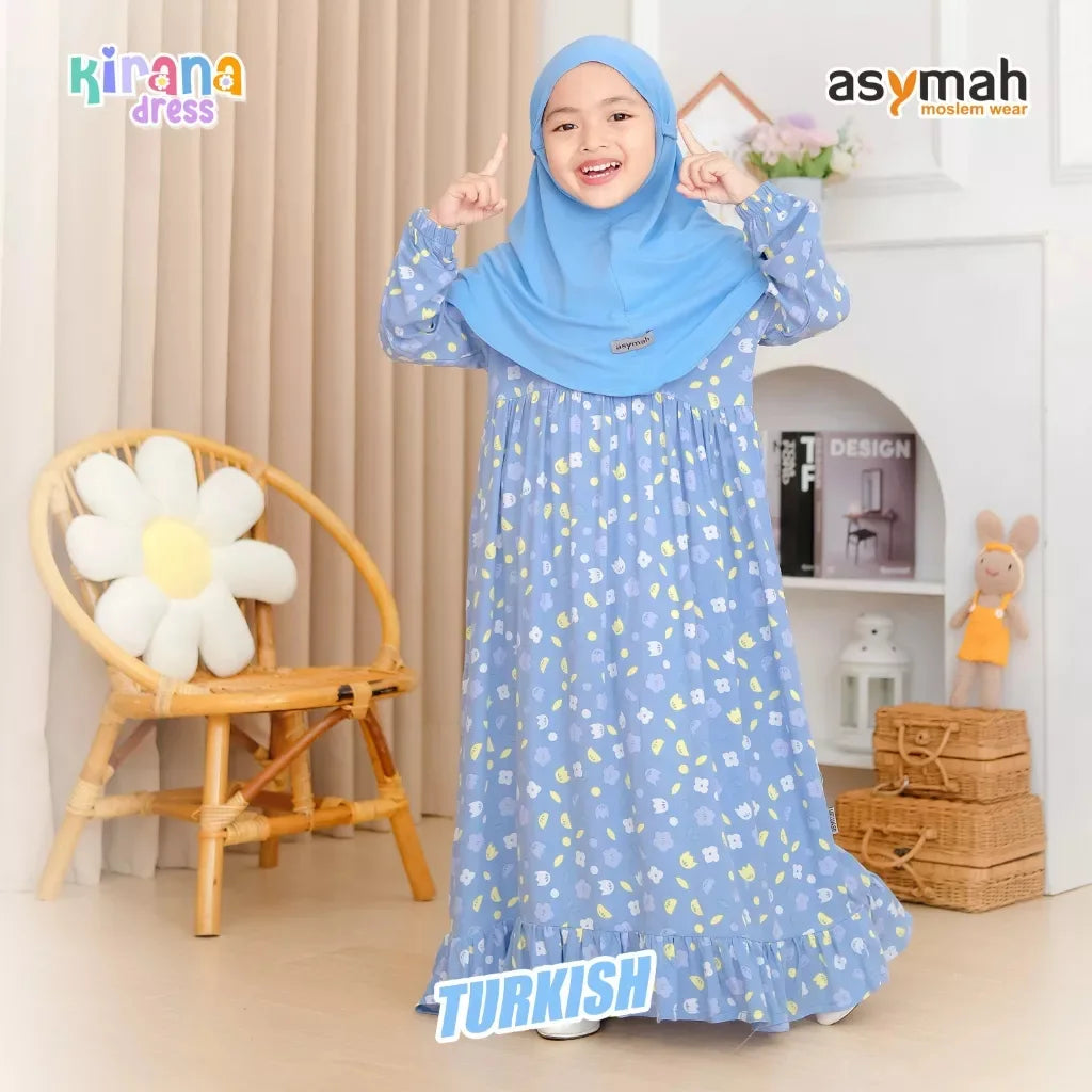 PREORDER Asymah - Kirana Dress with Hijab XS (1-2y) Turkish Blue