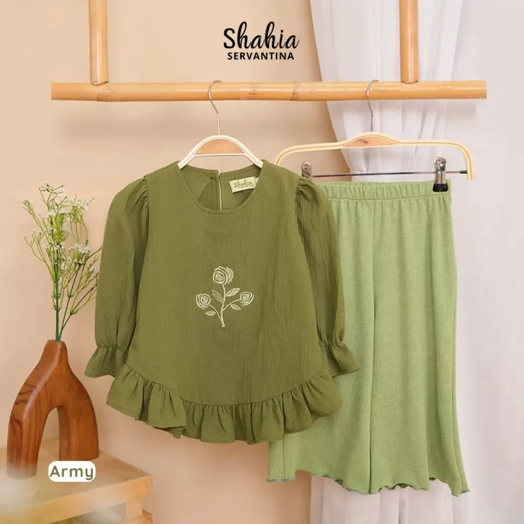 PREORDER Shahia - Keiko Blouse Set Army Green