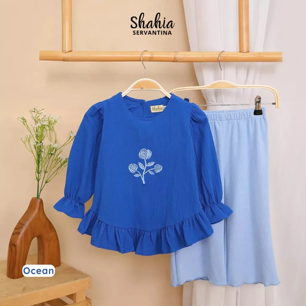 PREORDER Shahia - Keiko Blouse Set Ocean Blue