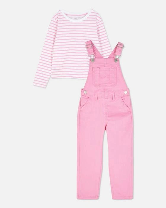 UK PREORDER Striped Tshirt with Dungarees Set