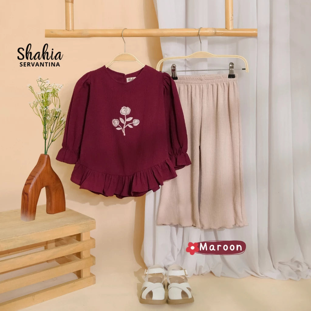 PREORDER Shahia - Keiko Blouse Set Maroon