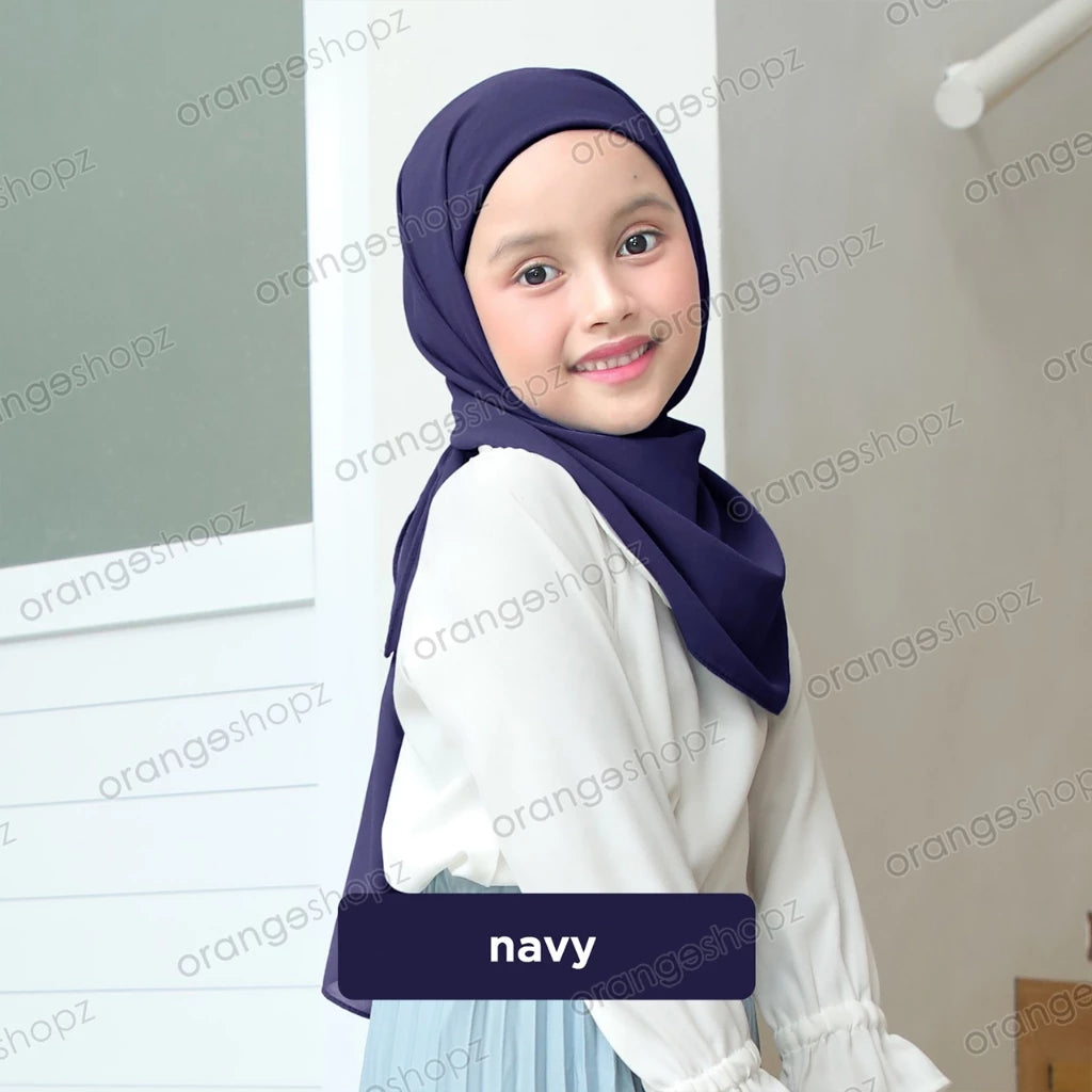 PREORDER Orangeshopz - Pashmina Hijab With Attached Inner (onesize fit 2-10y) Navy