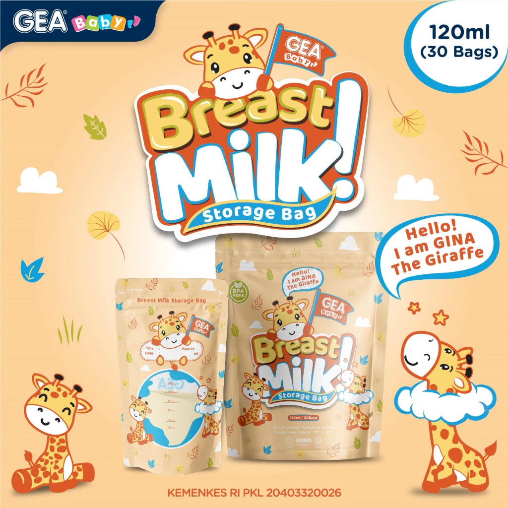 PREORDER Gea Baby Breastmilk Bags in Pouch 120ml Giraffe