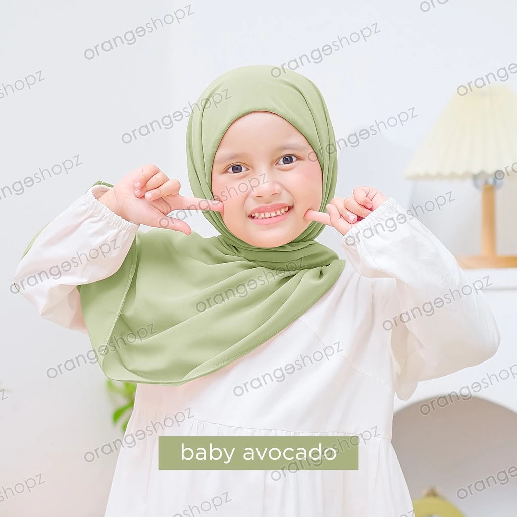 PREORDER Orangeshopz - Pashmina Hijab With Attached Inner (onesize fit 2-10y) Baby Avocado