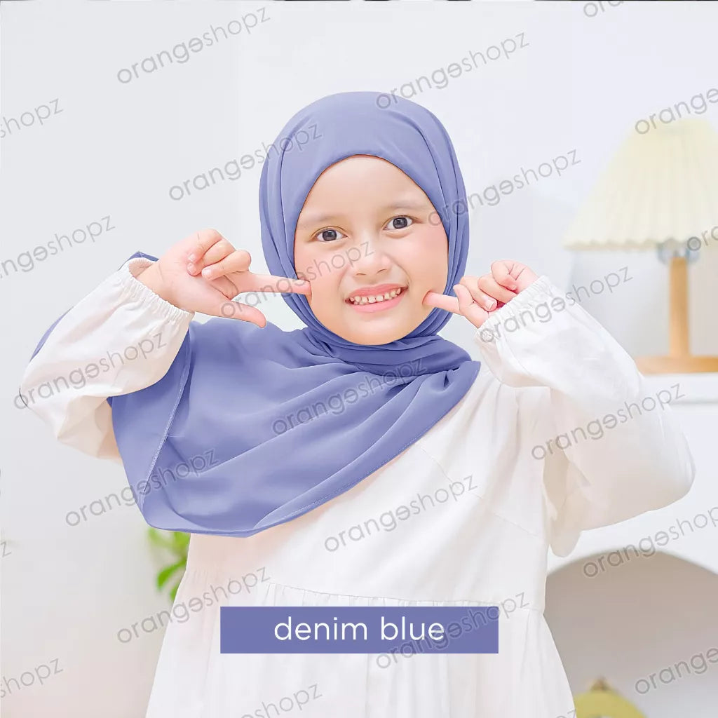 PREORDER Orangeshopz - Pashmina Hijab With Attached Inner (onesize fit 2-10y) Denim Blue