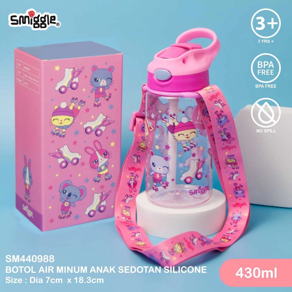 PREORDER Junior Bottle with Strap - 430ml BPA Free Bunnies Pink Set Strap