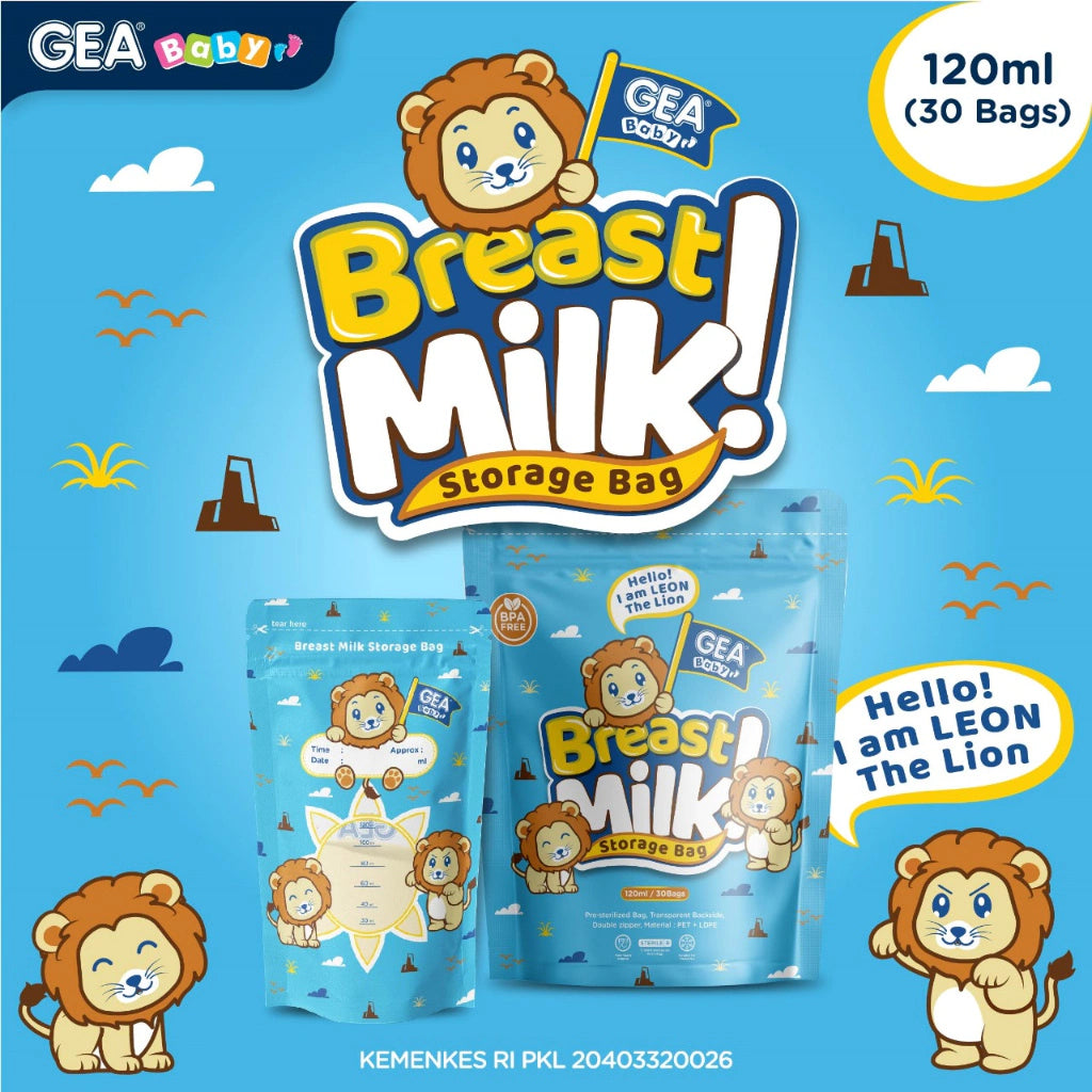 PREORDER Gea Baby Breastmilk Bags in Pouch 120ml Lion