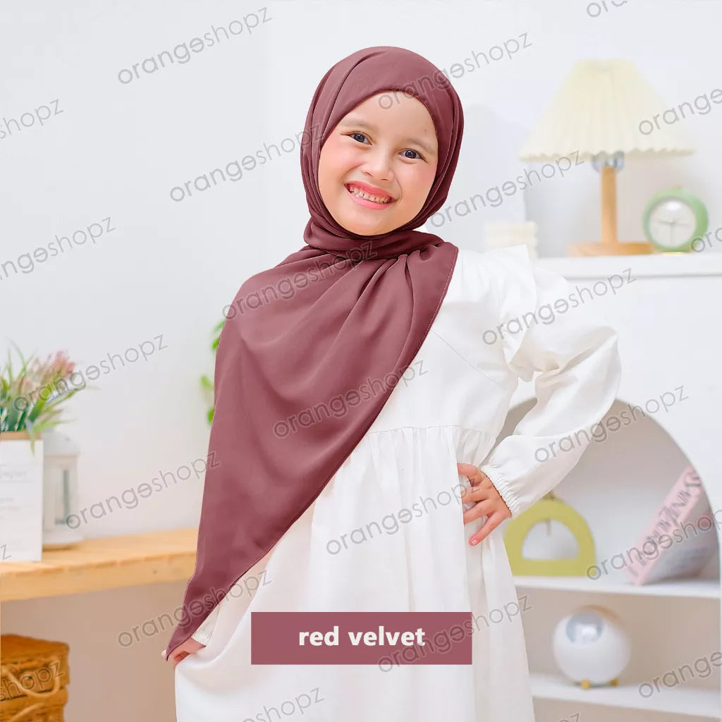 PREORDER Orangeshopz - Pashmina Hijab With Attached Inner (onesize fit 2-10y) Red Velvet