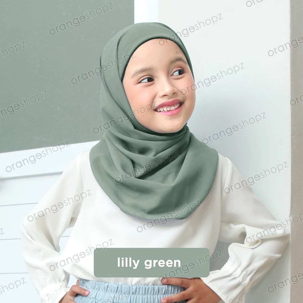 PREORDER Orangeshopz - Pashmina Hijab With Attached Inner (onesize fit 2-10y) Lily Green