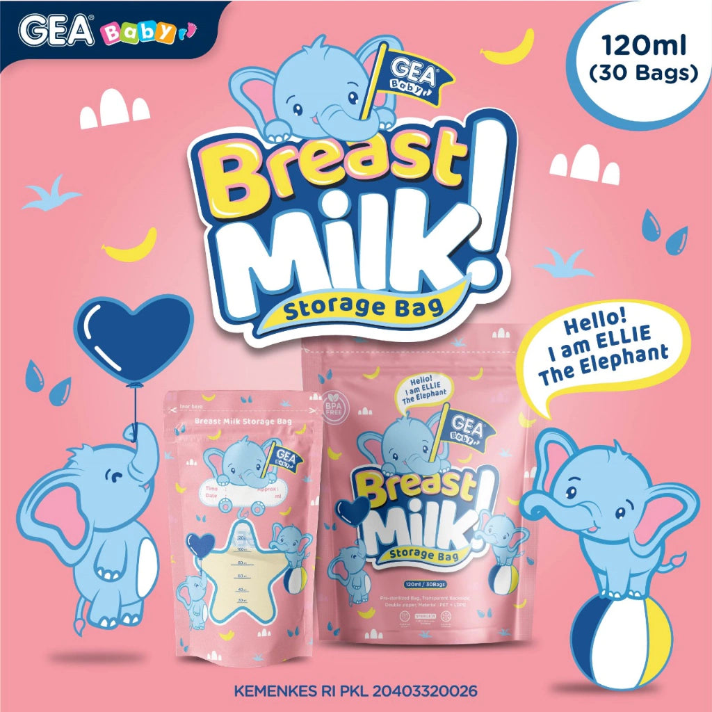 PREORDER Gea Baby Breastmilk Bags in Pouch 120ml Gajah