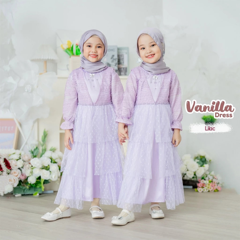 PREORDER BBC KIDS - Vanilla Dress with Hijab Lilac