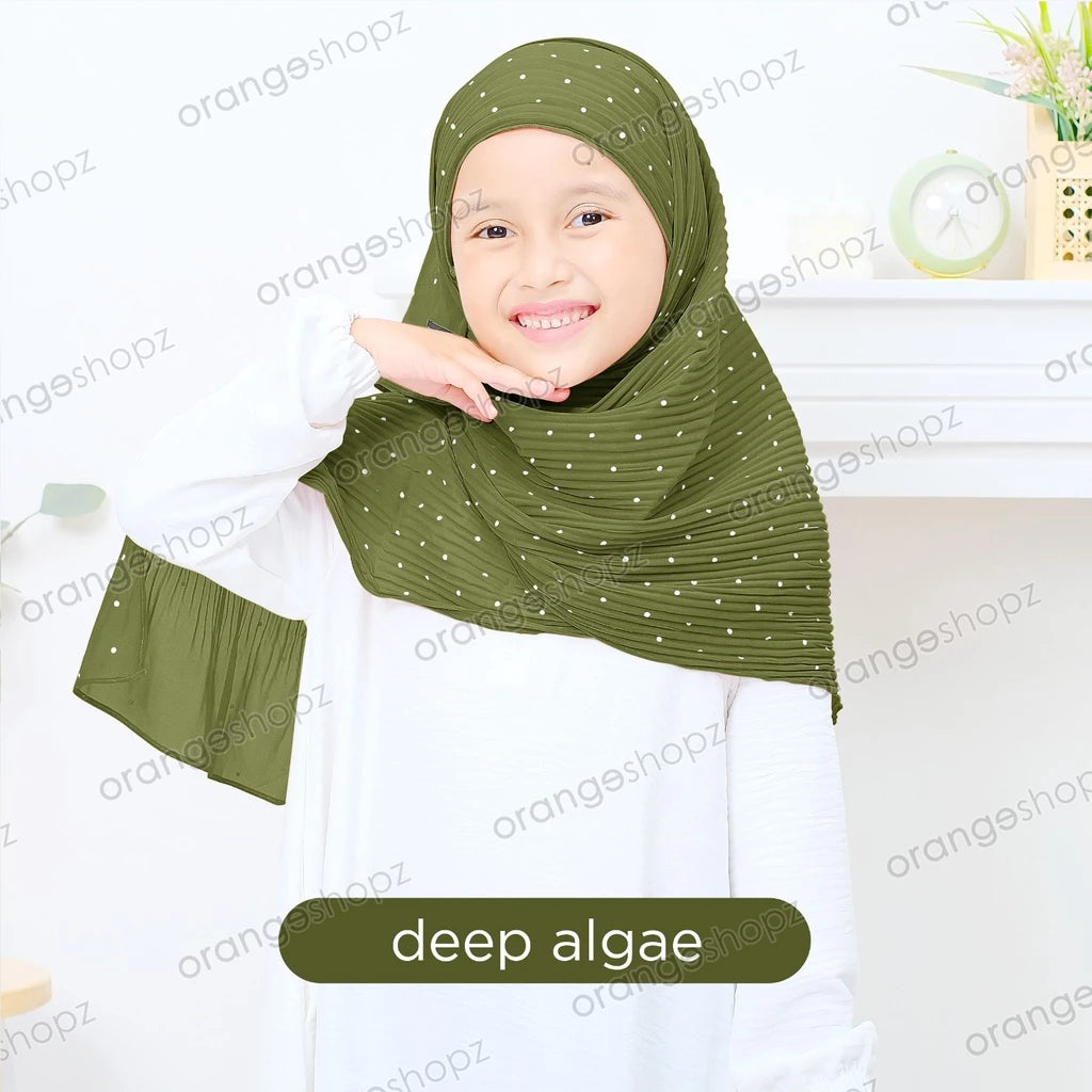 PREORDER Orangeshopz Pashmina Inner Plisket Polkadot Deep Algae