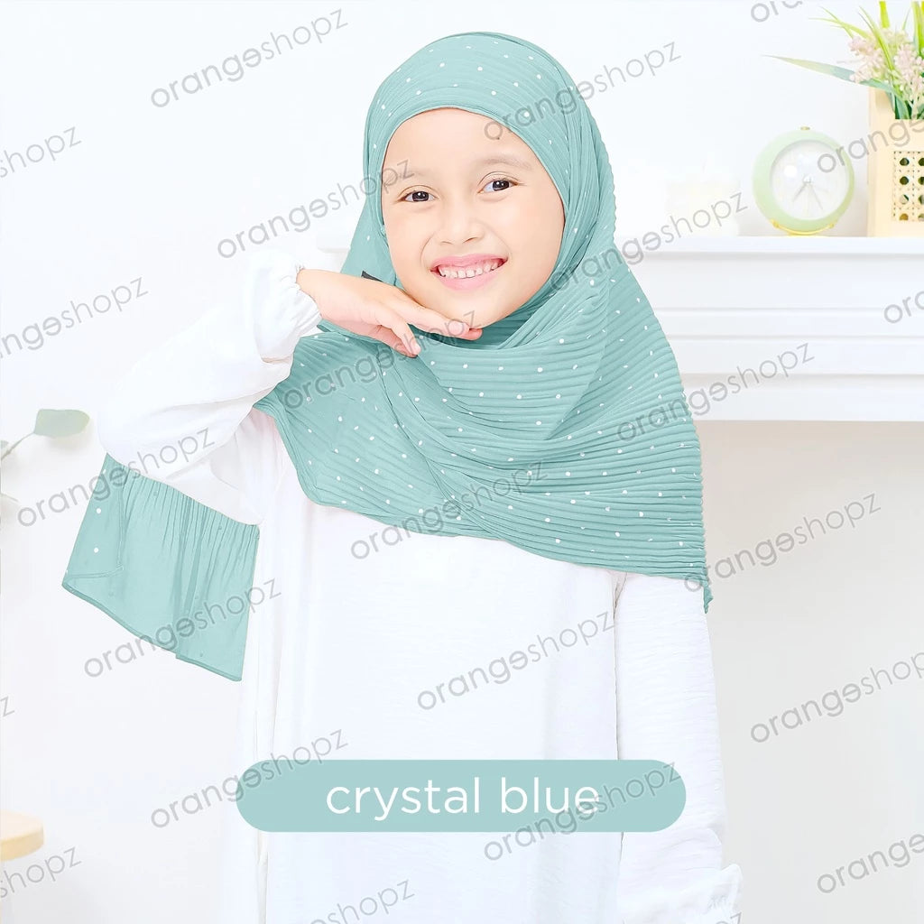 PREORDER Orangeshopz Pashmina Inner Plisket Polkadot Crystal Blue