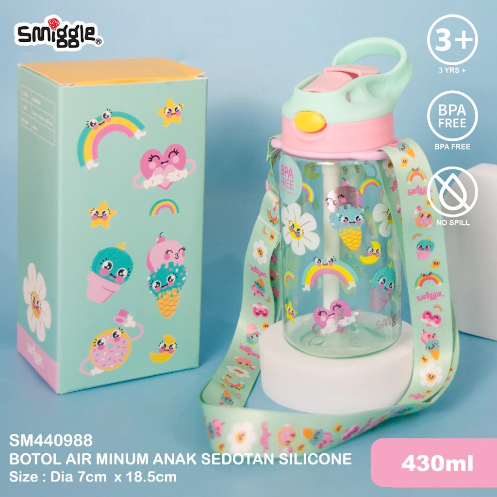 PREORDER Junior Bottle with Strap - 430ml BPA Free Bunga Mint Set Strap