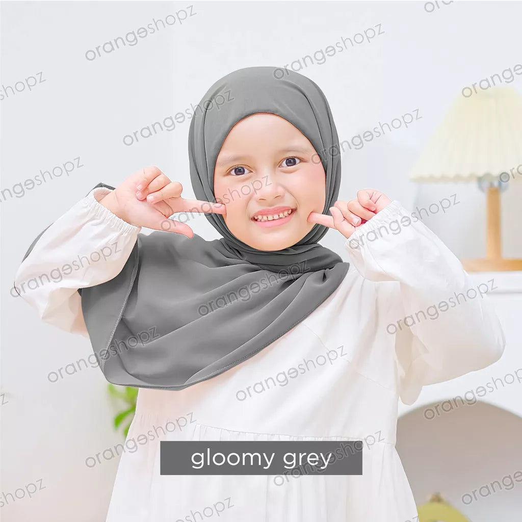 PREORDER Orangeshopz - Pashmina Hijab With Attached Inner (onesize fit 2-10y) Gloomy Grey