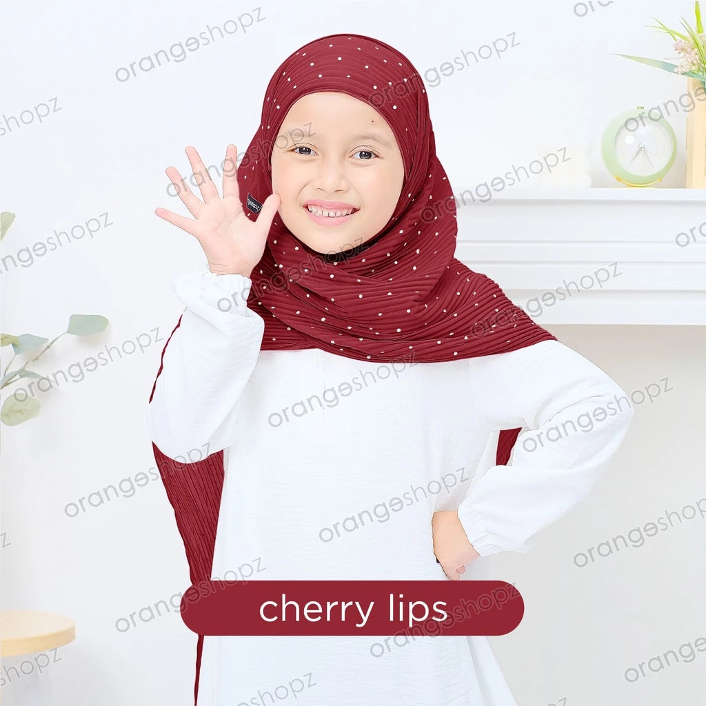 PREORDER Orangeshopz Pashmina Inner Plisket Polkadot Cherry Lips