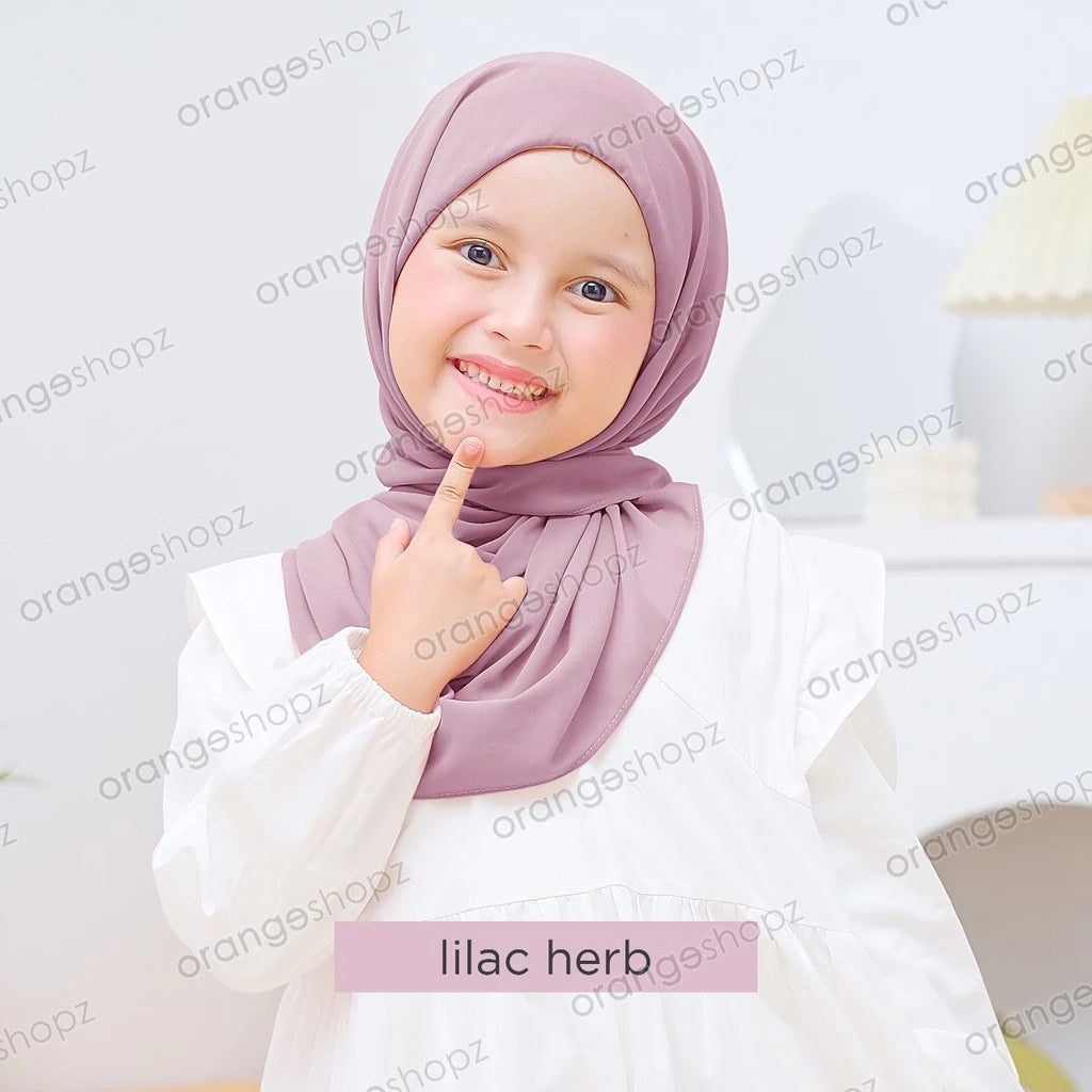 PREORDER Orangeshopz - Pashmina Hijab With Attached Inner (onesize fit 2-10y) Lilac Herb