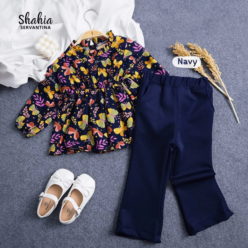 PREORDER Shahia - Mariposa Blouse Set Navy Blue