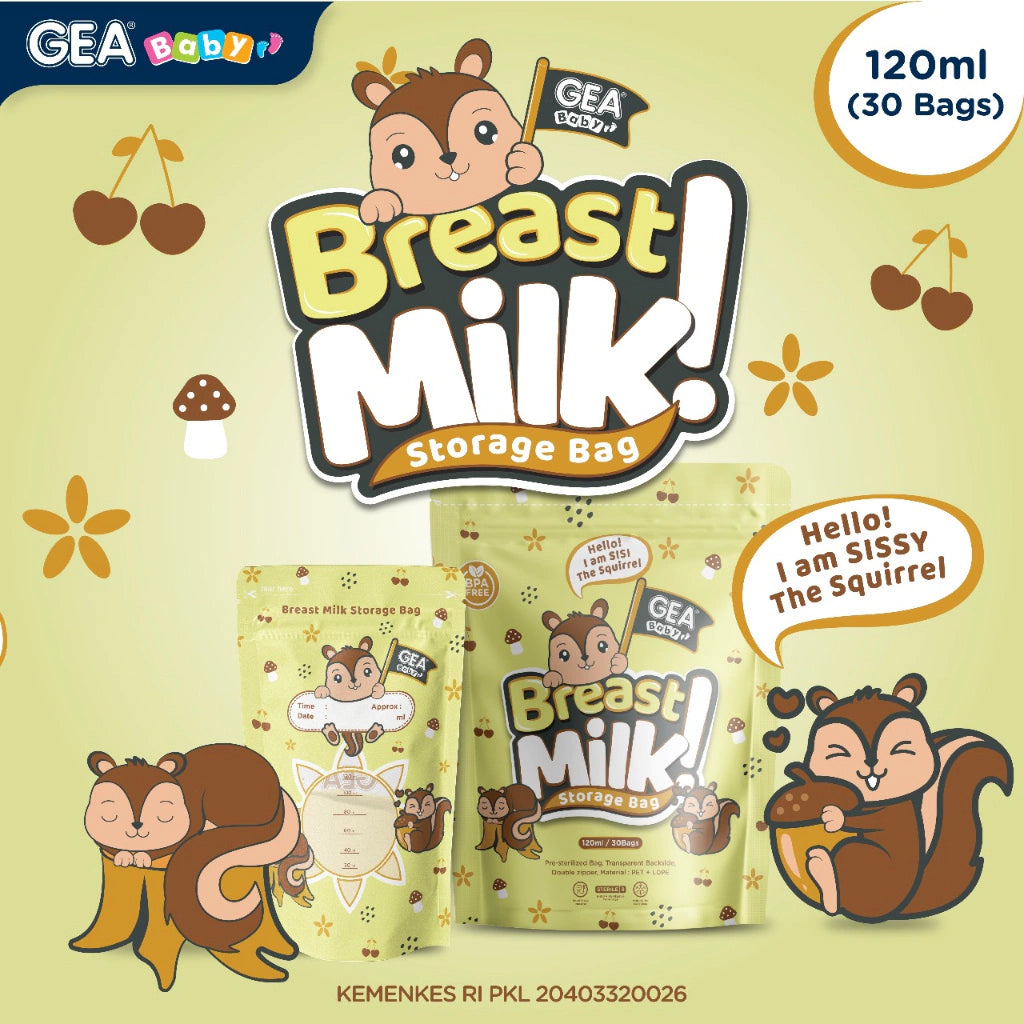 PREORDER Gea Baby Breastmilk Bags in Pouch 120ml Squirrel