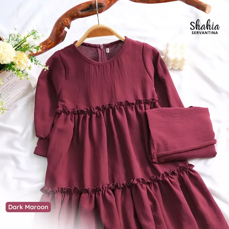 PREORDER Shahia - Ameena Gamis Dress with Hijab Dark Maroon S (1-2y)