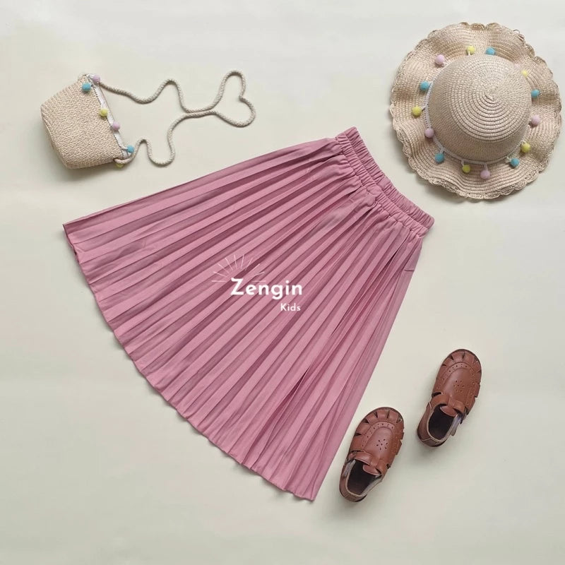 PREORDER Zengin Store - Namira Plain Pleated Skirt Pink M (5-6y)