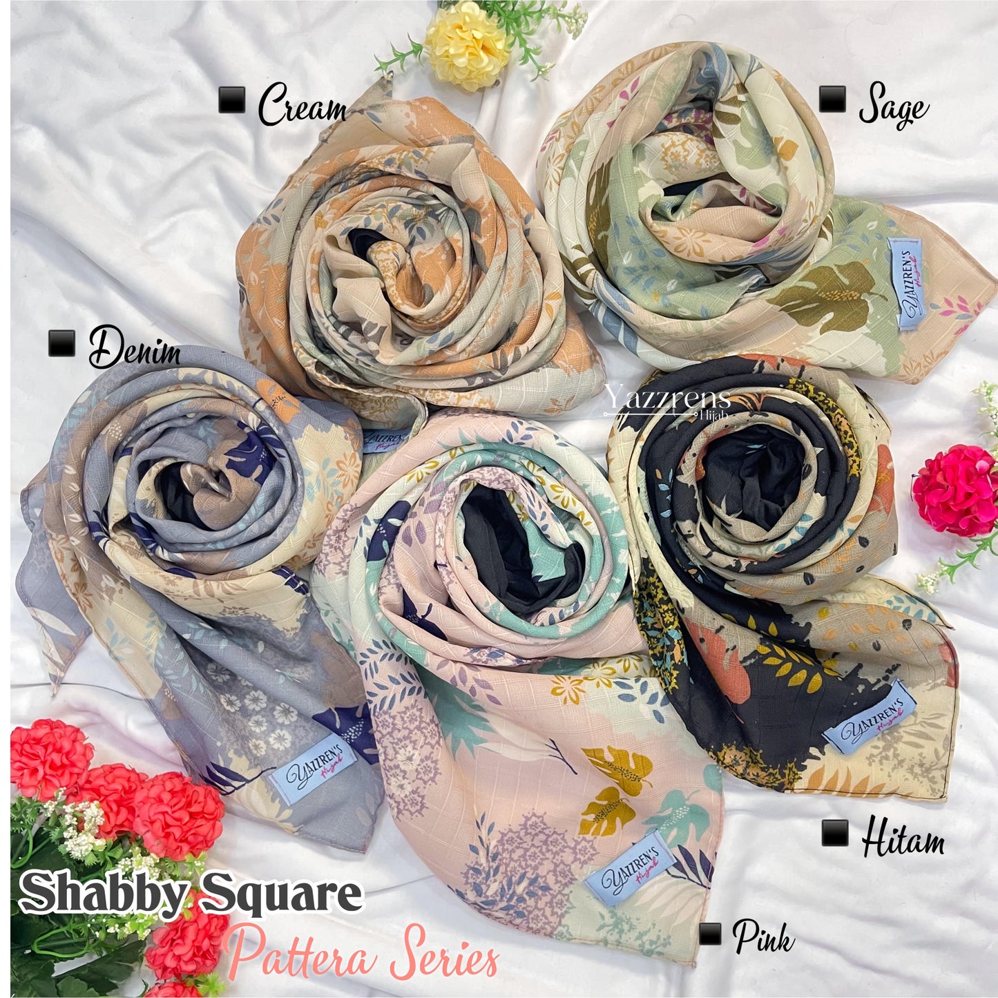 PREORDER Yazzren Hijab - Shabby Square with Attached Inner (Pattern Series)