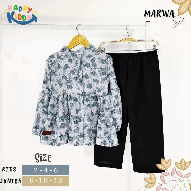 PREORDER Llama Kids - Marwa Blouse Set Abu Hitam 10 (9-10y)