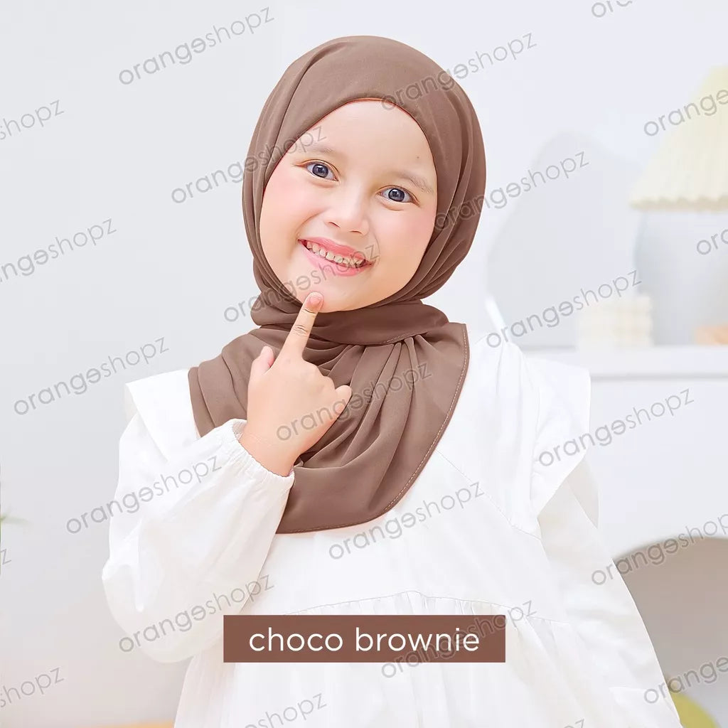 PREORDER Orangeshopz - Pashmina Hijab With Attached Inner (onesize fit 2-10y) Brownie