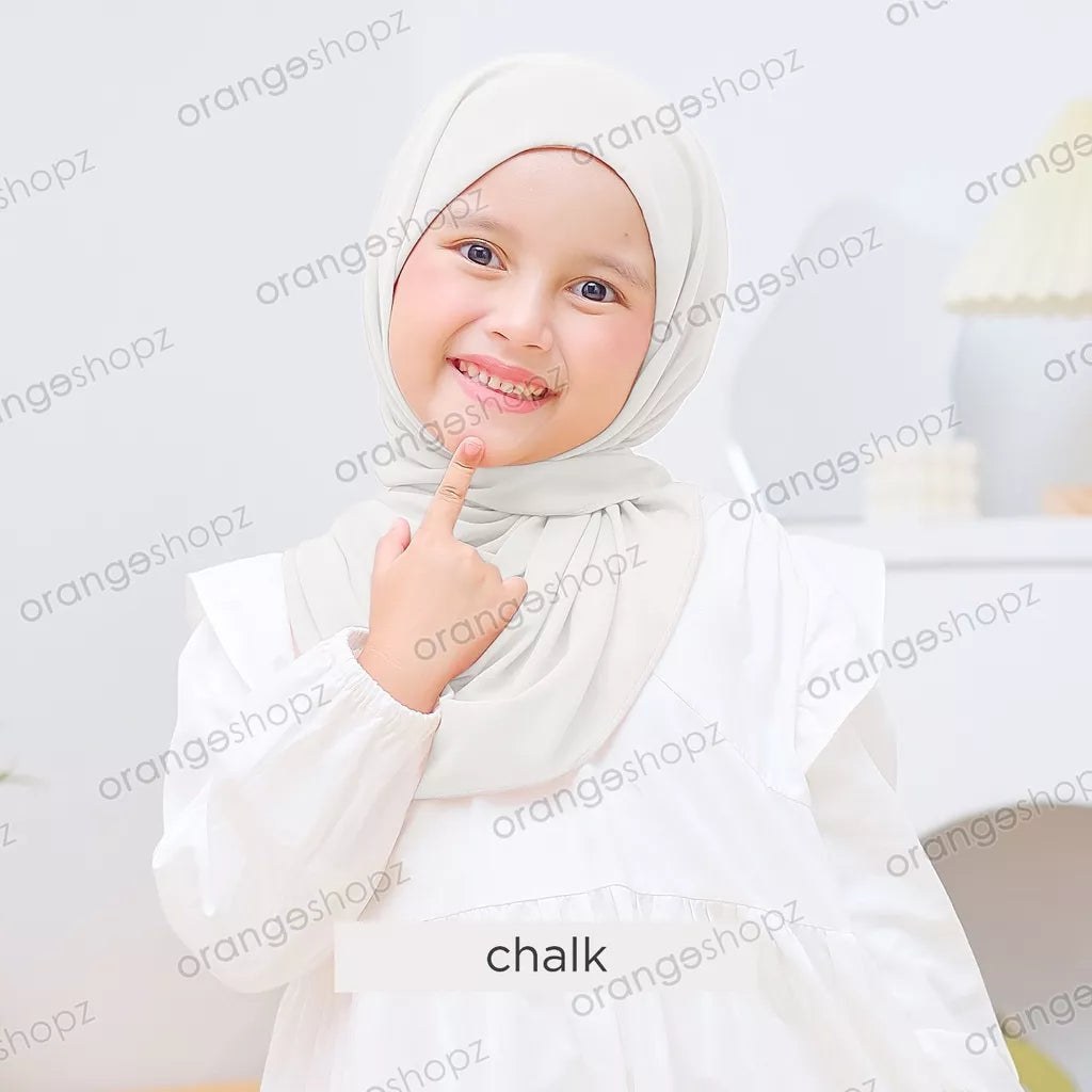 PREORDER Orangeshopz - Pashmina Hijab With Attached Inner (onesize fit 2-10y) Chalk