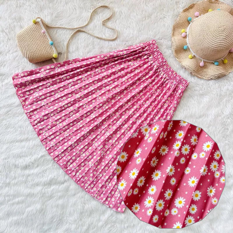 PREORDER Zengin Store - Lalisa Printed Pleated Skirt Daisy Pink M (5-6y)