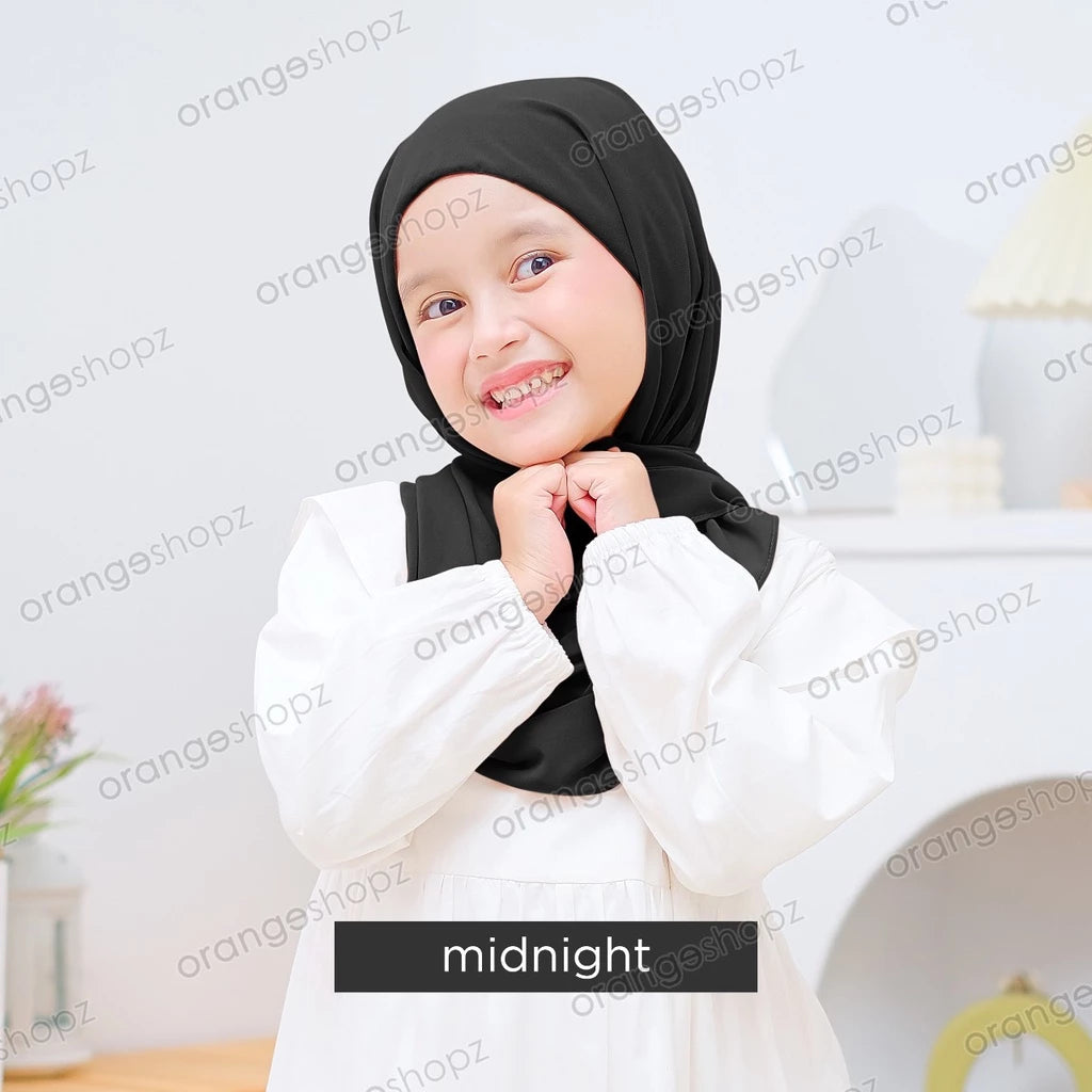 PREORDER Orangeshopz - Pashmina Hijab With Attached Inner (onesize fit 2-10y) Midnight