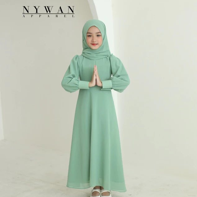 PREORDER Nywan - Long Dress with Hijab Sage 8 (7-8y)