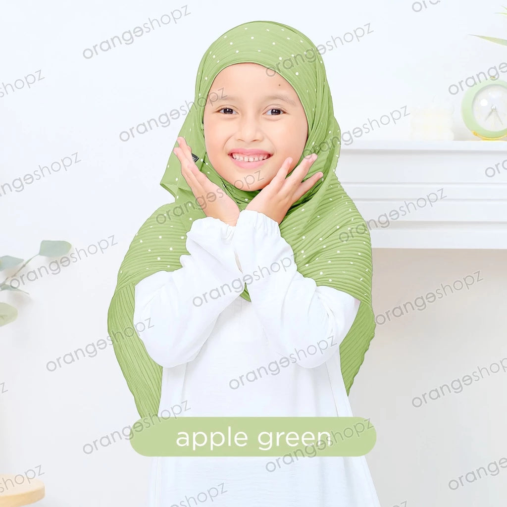 PREORDER Orangeshopz Pashmina Inner Plisket Polkadot Apple Green