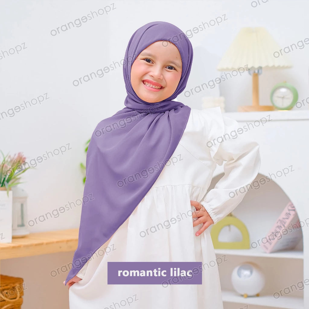 PREORDER Orangeshopz - Pashmina Hijab With Attached Inner (onesize fit 2-10y) Romantic Lilac