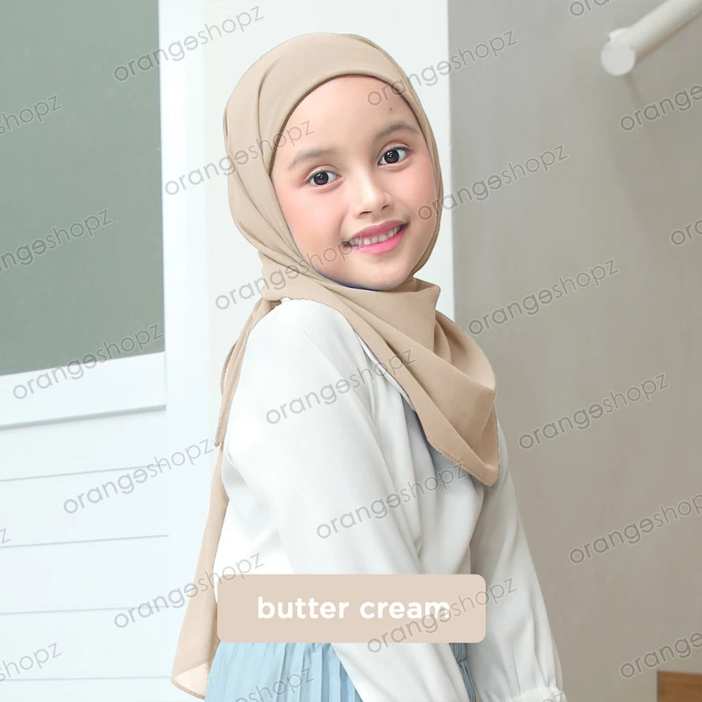 PREORDER Orangeshopz - Pashmina Hijab With Attached Inner (onesize fit 2-10y) Butter Cream